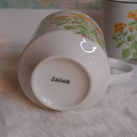 Three Vintage Japan Yellow Floral Ceramic Cups Decor Mid Century Modern - Picture 10 of 13